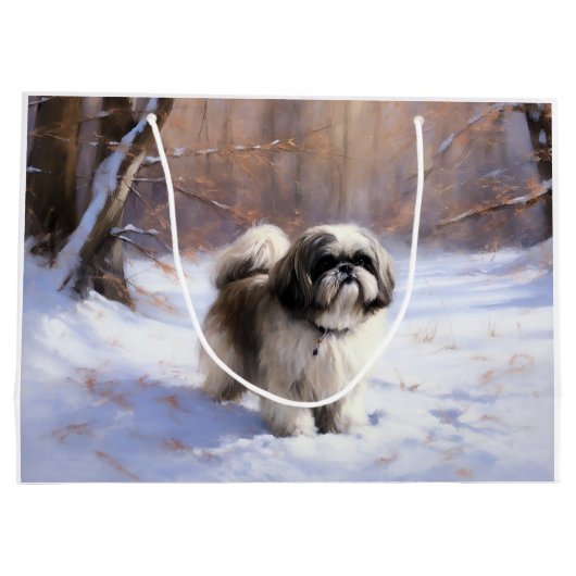 Grand Sac Cadeau Shih Tzu Laisse Neige Noël (Dos)