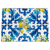 Grand Sac Cadeau sicilien, été, citron, mosaïque, bleu (Devant)