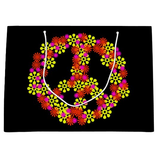 Grand Sac Cadeau Signe de paix de fleur (Devant)