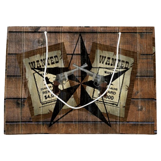 Grand Sac Cadeau SIGNE Recherché Rustique Texas Star Western Double (Devant)