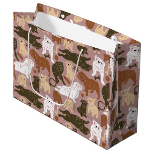 Grand Sac Cadeau Silhouette de Bulldog anglais dans les tons marron