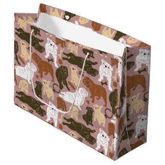 Grand Sac Cadeau Silhouette de Bulldog anglais dans les tons marron