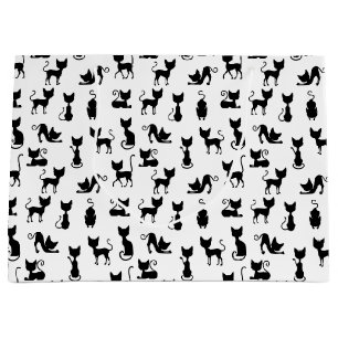 Grand Sac Cadeau Silhouette de chat noir et blanc