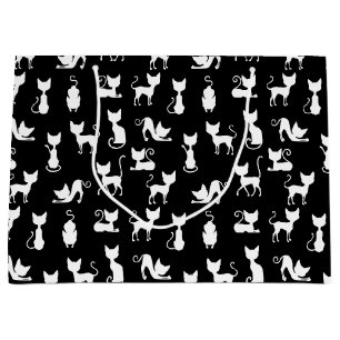 Grand Sac Cadeau Silhouette de chat noir et blanc