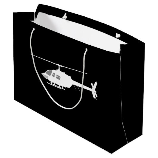 Grand Sac Cadeau Silhouette de coupe d'hélicoptère noir (Dos Angle)