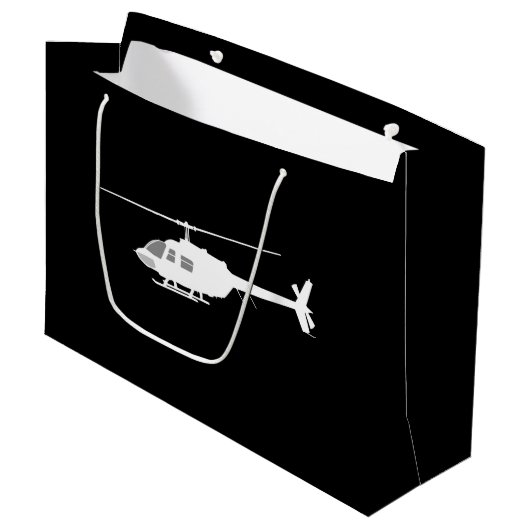 Grand Sac Cadeau Silhouette de coupe d'hélicoptère noir (Devant Angle)