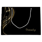 Grand Sac Cadeau Silhouette or fille sur noir (Devant)