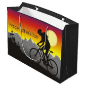 Grand Sac Cadeau Silhouette VTT Fête des pères heureuse (Dos Angle)