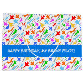 Grand Sac Cadeau Silhouettes Colorées De Motif D'Avions Militaires (Dos)