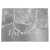 Grand Sac Cadeau Silver Glitter Glam Bling Personalized (Devant)
