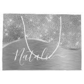 Grand Sac Cadeau Silver Glitter Glam Bling Personalized (Dos)