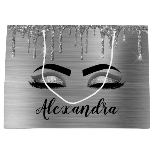 Grand Sac Cadeau Silver Glitter Sparkle Eyelashes Monogram (Devant)