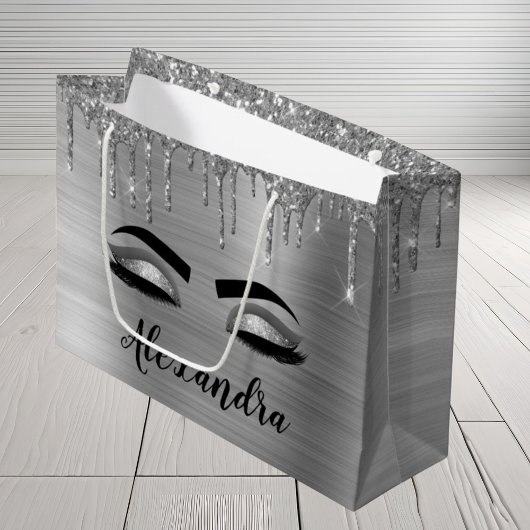 Grand Sac Cadeau Silver Glitter Sparkle Eyelashes Monogram