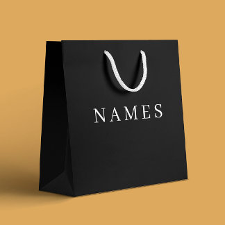 Grand Sac Cadeau Simple Black Custom Ajouter Votre Nom Élégant