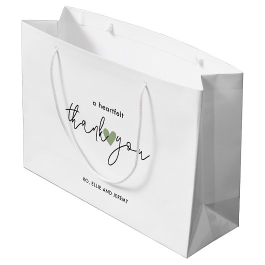 Grand Sac Cadeau Simple Calligraphie Script Sage Green Heart Mariag (Dos Angle)