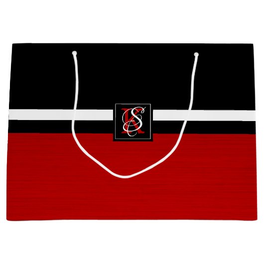Grand Sac Cadeau Simple deux tons Noir et Rouge Initiales Monogramm (Devant)