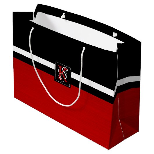 Grand Sac Cadeau Simple deux tons Noir et Rouge Initiales Monogramm (Dos Angle)