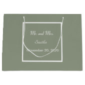 Grand Sac Cadeau Simple Élégant Vert Sauge & Mariage Blanc Grand (Devant)