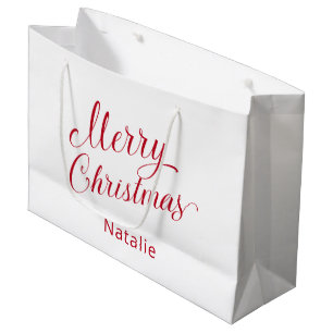Grand Sac Cadeau Simple élégante Rouge Script moderne Noël
