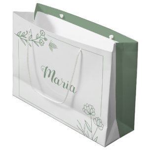 Grand Sac Cadeau Simple mariage botanique vert sauge