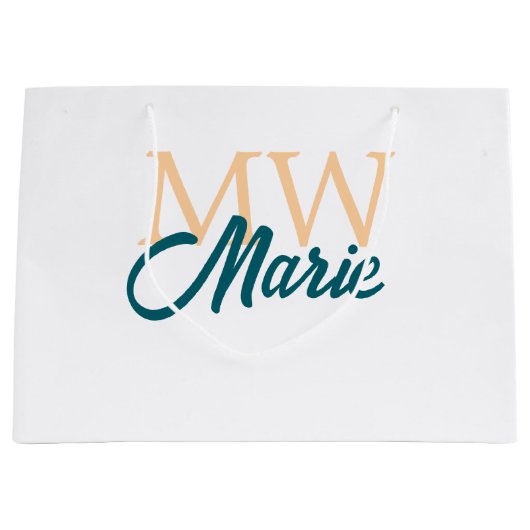 Grand Sac Cadeau simple minimal ajouter nom monogramme orange bleu  (Devant)