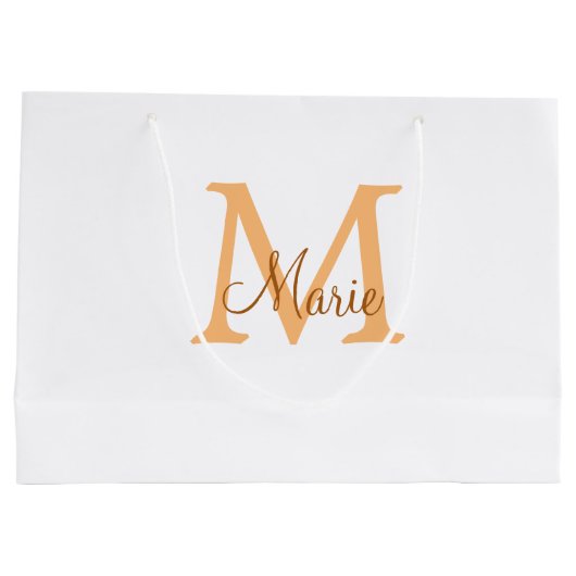 Grand Sac Cadeau simple minimum ajouter nom monogramme orange brun (Dos)
