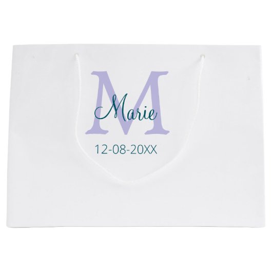 Grand Sac Cadeau simple minimum ajouter nom monogramme violet vert  (Devant)