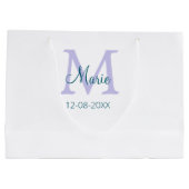 Grand Sac Cadeau simple minimum ajouter nom monogramme violet vert  (Dos)