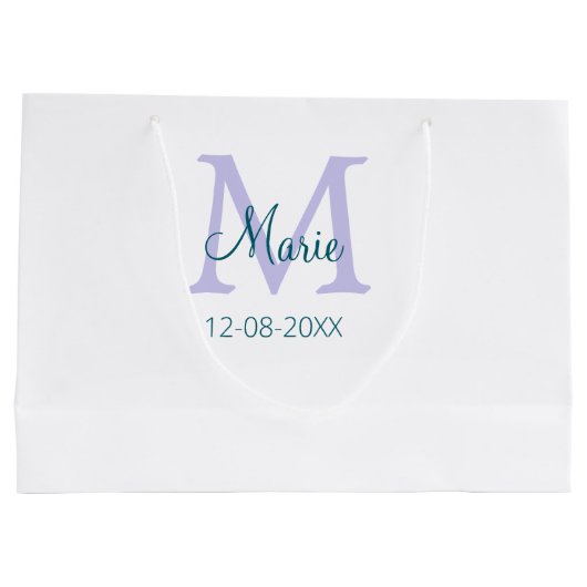 Grand Sac Cadeau simple minimum ajouter nom monogramme violet vert  (Dos)