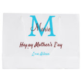 Grand Sac Cadeau simple minimum jour mère bleu monogramme rose nom (Dos)