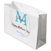 Grand Sac Cadeau simple minimum jour mère bleu monogramme rose nom (Dos Angle)
