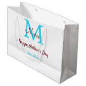 Grand Sac Cadeau simple minimum jour mère bleu monogramme rose nom (Devant Angle)