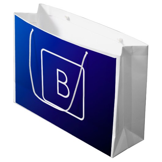 Grand Sac Cadeau Simple Moderne Dégradé Ombré Bleu Foncé & Monogram (Devant Angle)