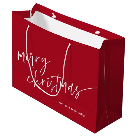 Grand Sac Cadeau Simple Moderne Script Joyeux Noël Rouge (Devant Angle)