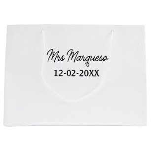 Grand Sac Cadeau simple monogramme minimaliste Mme M. nom date anné
