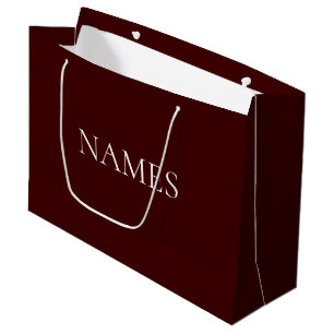Grand Sac Cadeau Simple Nom de Script Personnalisé Rouge Foncé & Bl