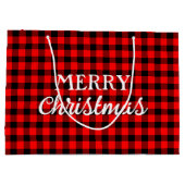 Grand Sac Cadeau Simple Russe Buffalo Plaid Rouge Joyeux Noël (Dos)