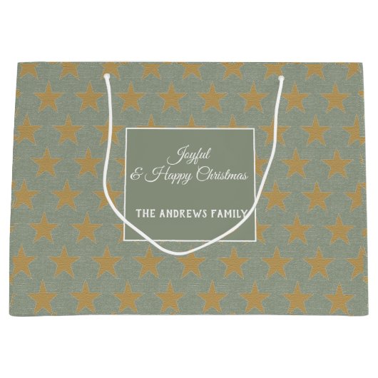 Grand Sac Cadeau Simple Sage Green & Star Gold Christmas (Devant)