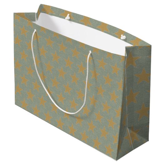 Grand Sac Cadeau Simple Sage Green & Star Gold Christmas (Dos Angle)