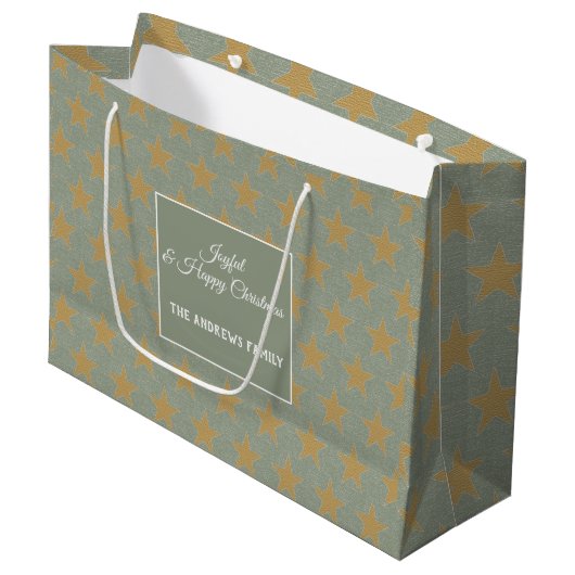 Grand Sac Cadeau Simple Sage Green & Star Gold Christmas (Devant Angle)