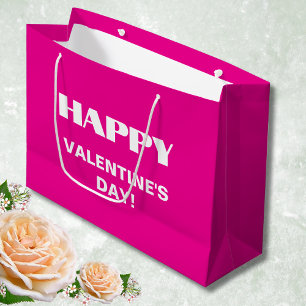 Grand Sac Cadeau Simple White Clean Joyeux Valentines Jour   Hot Pi
