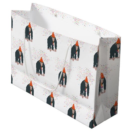 Grand Sac Cadeau Singe Chimpanzé Fête Animaux Fête Fête (Devant Angle)