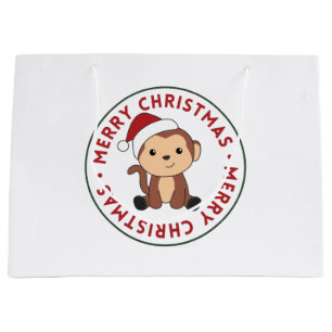 Grand Sac Cadeau Singe Noël Neige Hiver Animaux Singes Gros Singes