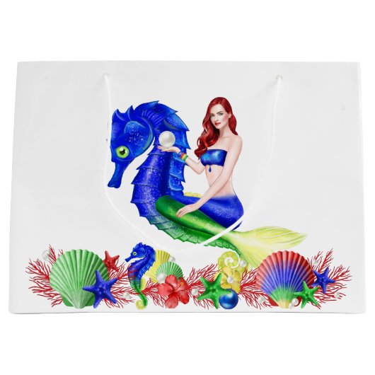 Grand Sac Cadeau Sirène Bleu Profond (Devant)