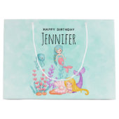 Grand Sac Cadeau Sirènes et méduses sous l'aquarelle de mer Larg (Devant)