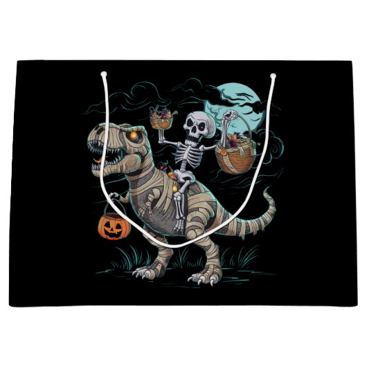 Grand Sac Cadeau Skeleton équitation Dinosaur T rex Halloween Citro (Devant)