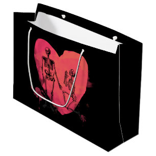Grand Sac Cadeau Skeleton Love Aquarelle Coeur