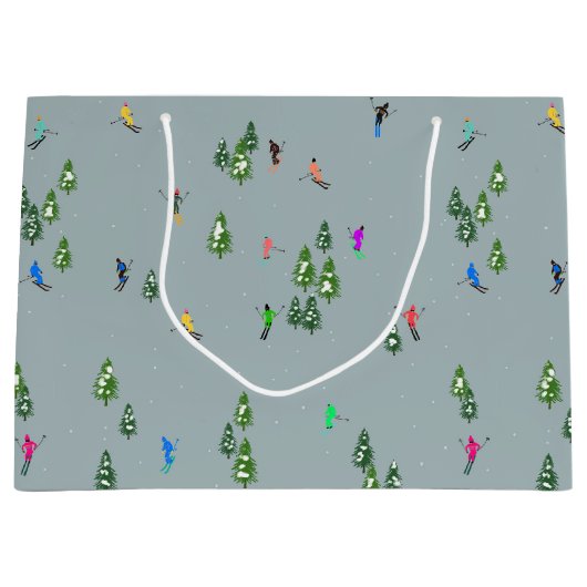 Grand Sac Cadeau Ski d'ouverture Noël Ski de vacances Skieurs Bleu (Devant)