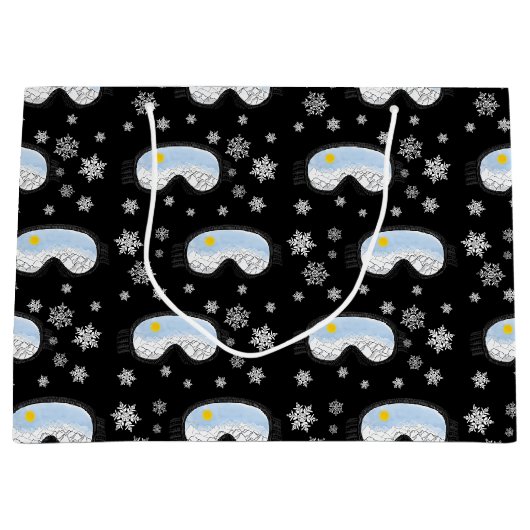 Grand Sac Cadeau Ski Goggets Mountain View Flocs de neige Noir (Devant)