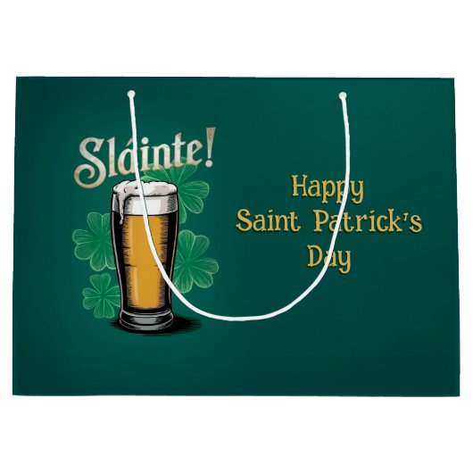 Grand Sac Cadeau Slàinte ! Saint Patrick's Day Pint of Beer on Gree (Devant)